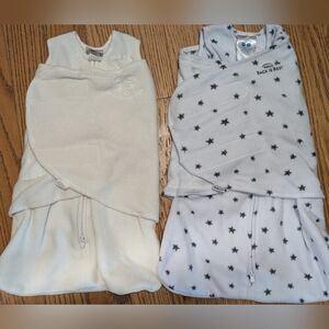 2 Micro-fleece Halo Sleep Sacks - Cream and White with Star Pattern